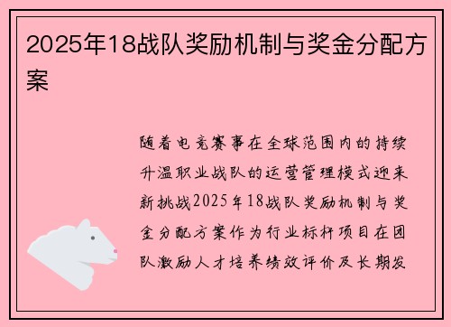 2025年18战队奖励机制与奖金分配方案